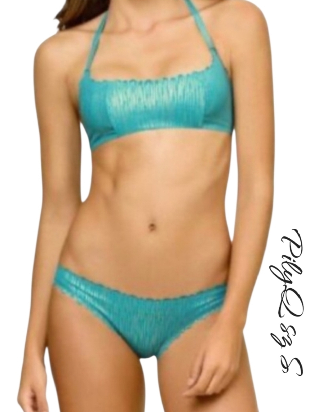 PilyQ swimsuit Sea Shine Blue shinny  Reversible Bikini New sz S